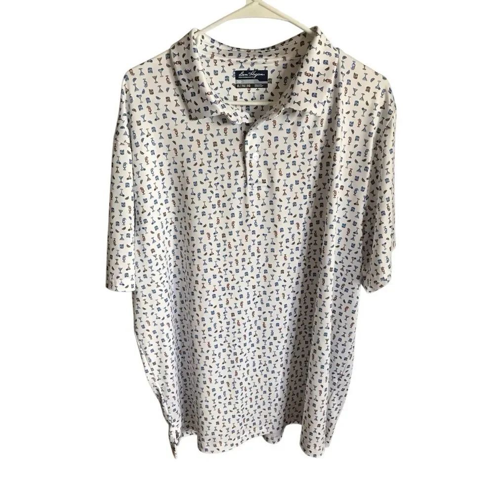 Ben Hogan Golf polo shirt men’s SZ XL white blue cocktail print